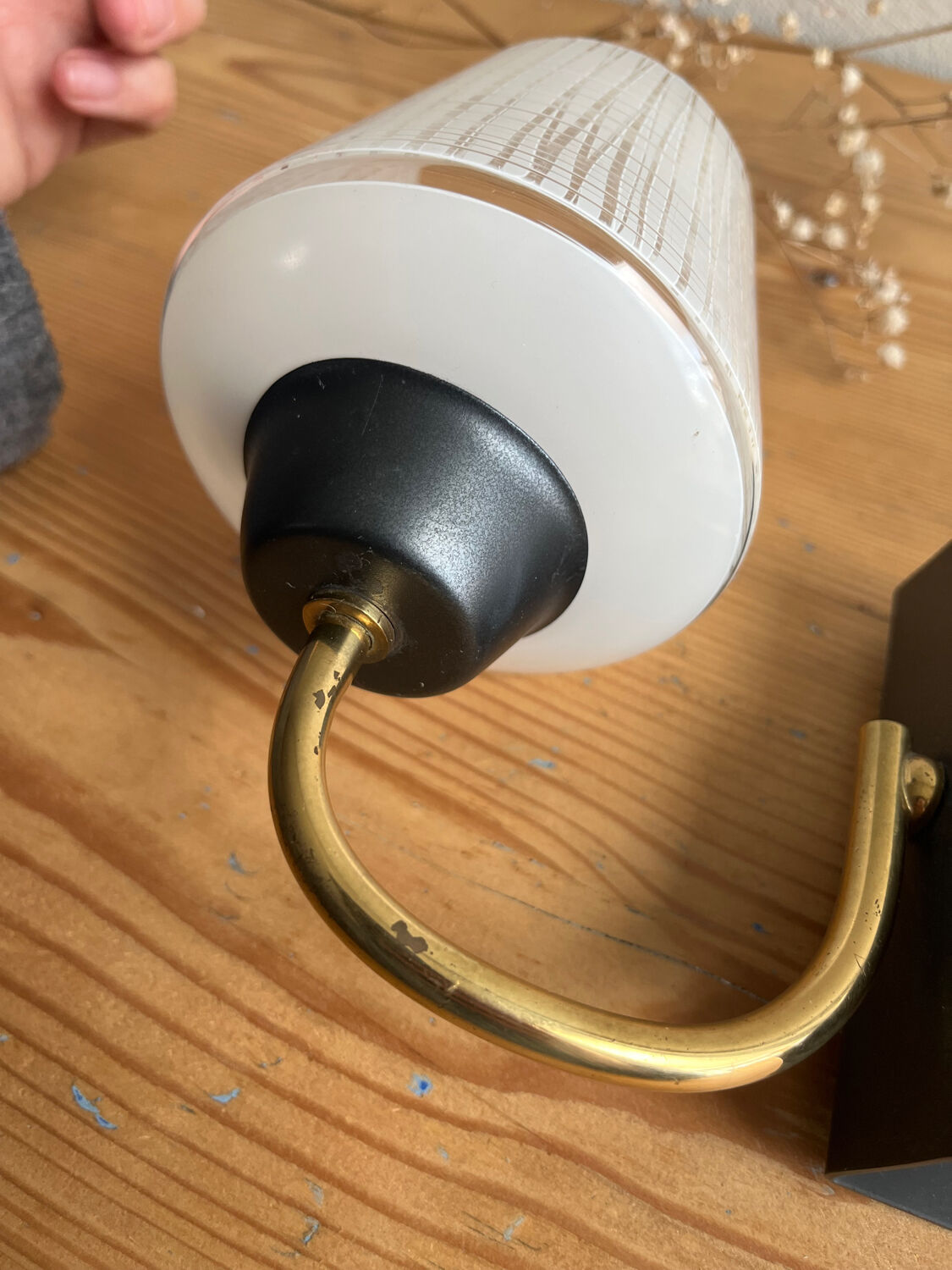 Pair of vintage glass/metal wall lights / circa 1950s 1960s