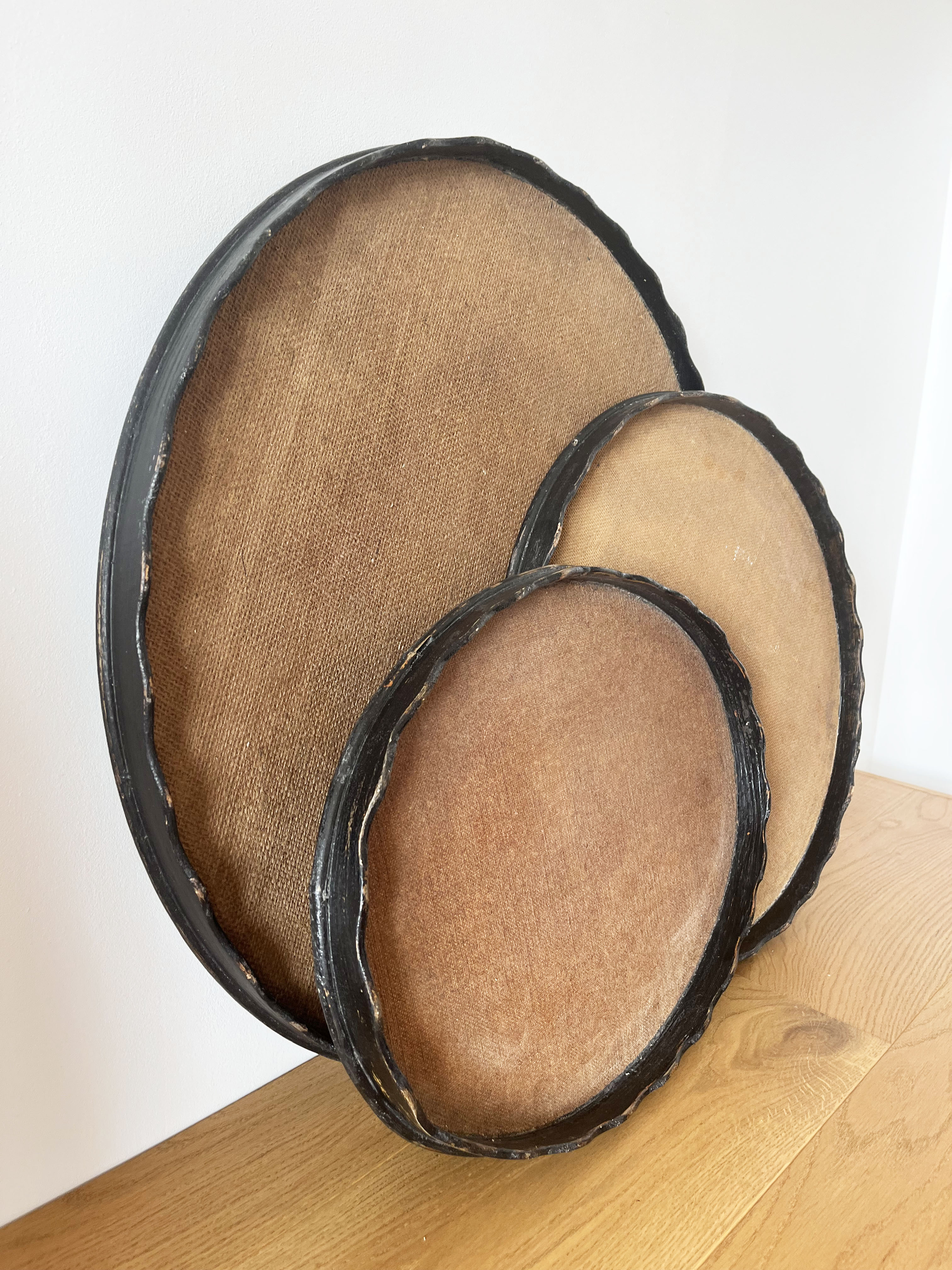 Set of 3 large vintage patinated wooden trays