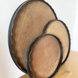 Set of 3 large vintage patinated wooden trays