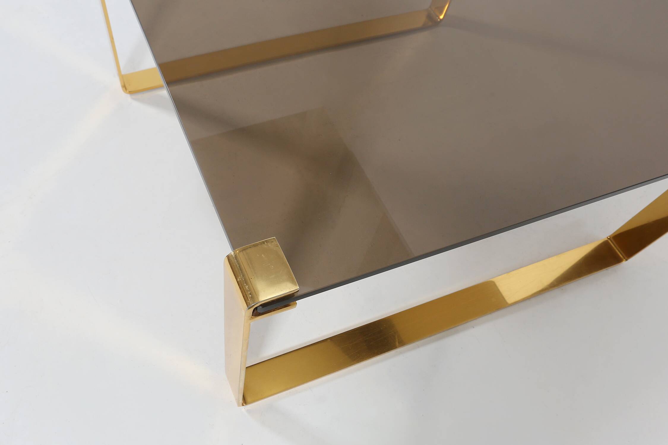 Mid-century coffee table with gold plated base and glass top, 1970s