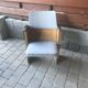 Mid-century grey cinema armchair in beech and fabric — Hungarian seat from the 1950s