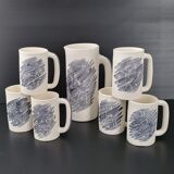 Pitcher and 6 vintage mugs 1950