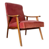 Vintage Scandinavian armchair from the 50s/60s – tapered legs, wood & velvet