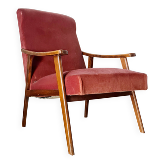 Vintage Scandinavian armchair from the 50s/60s – tapered legs, wood & velvet