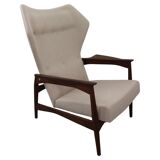 Danish adjustable wingback lounge chair in teak by Ib Kofod Larsen