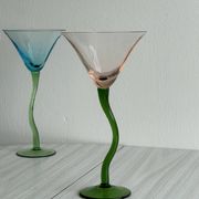 Set of 4 Vintage Green Twisted Stem Cocktail Glasses
