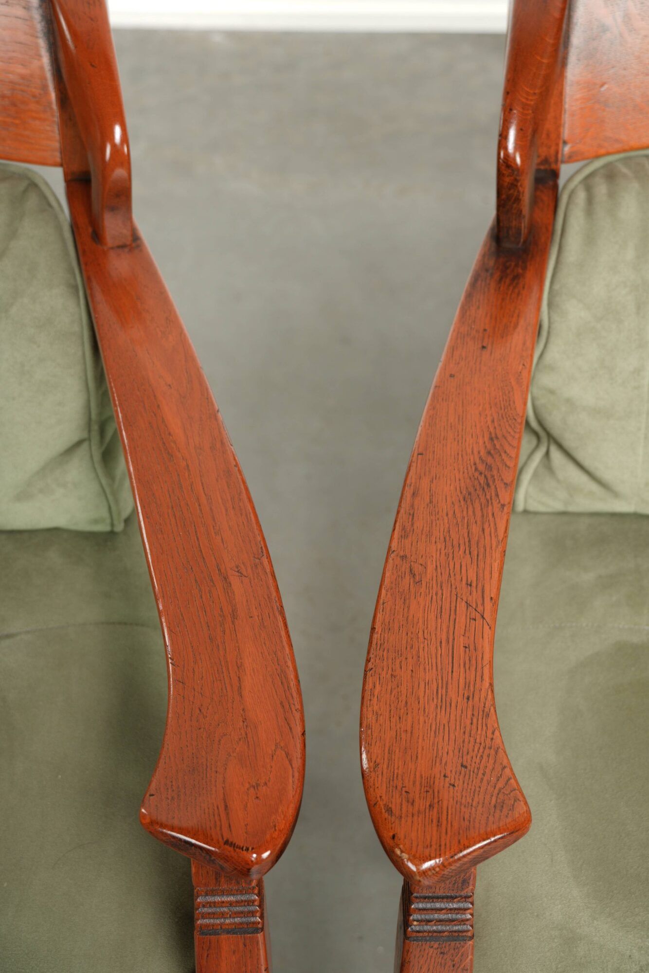 Set of 2 Art Nouveau/Jugendstil dining chairs with suede upholstery