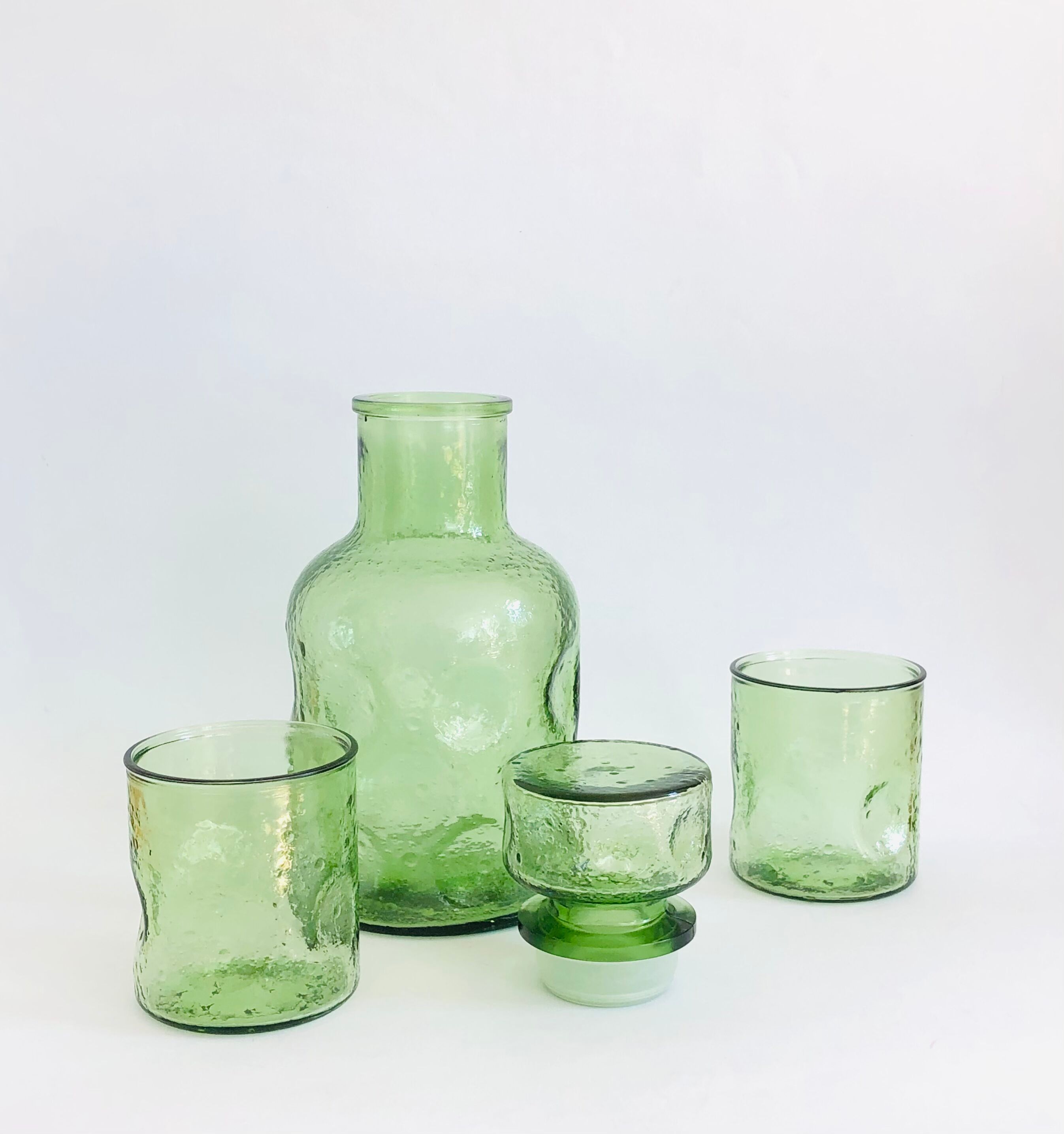 Vintage glass decanter and 3 glasses