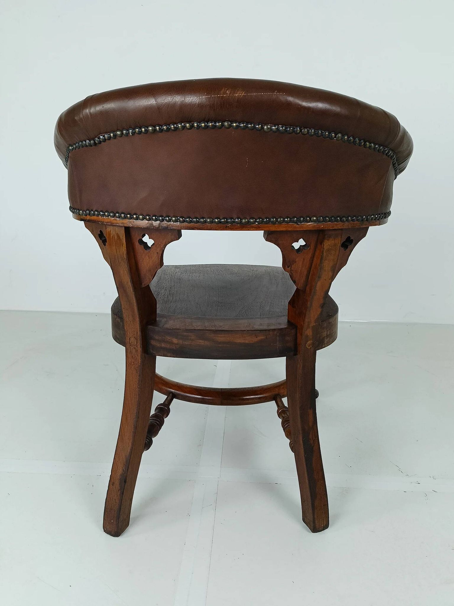 Chaise de bureau victorienne en acajou et cuir