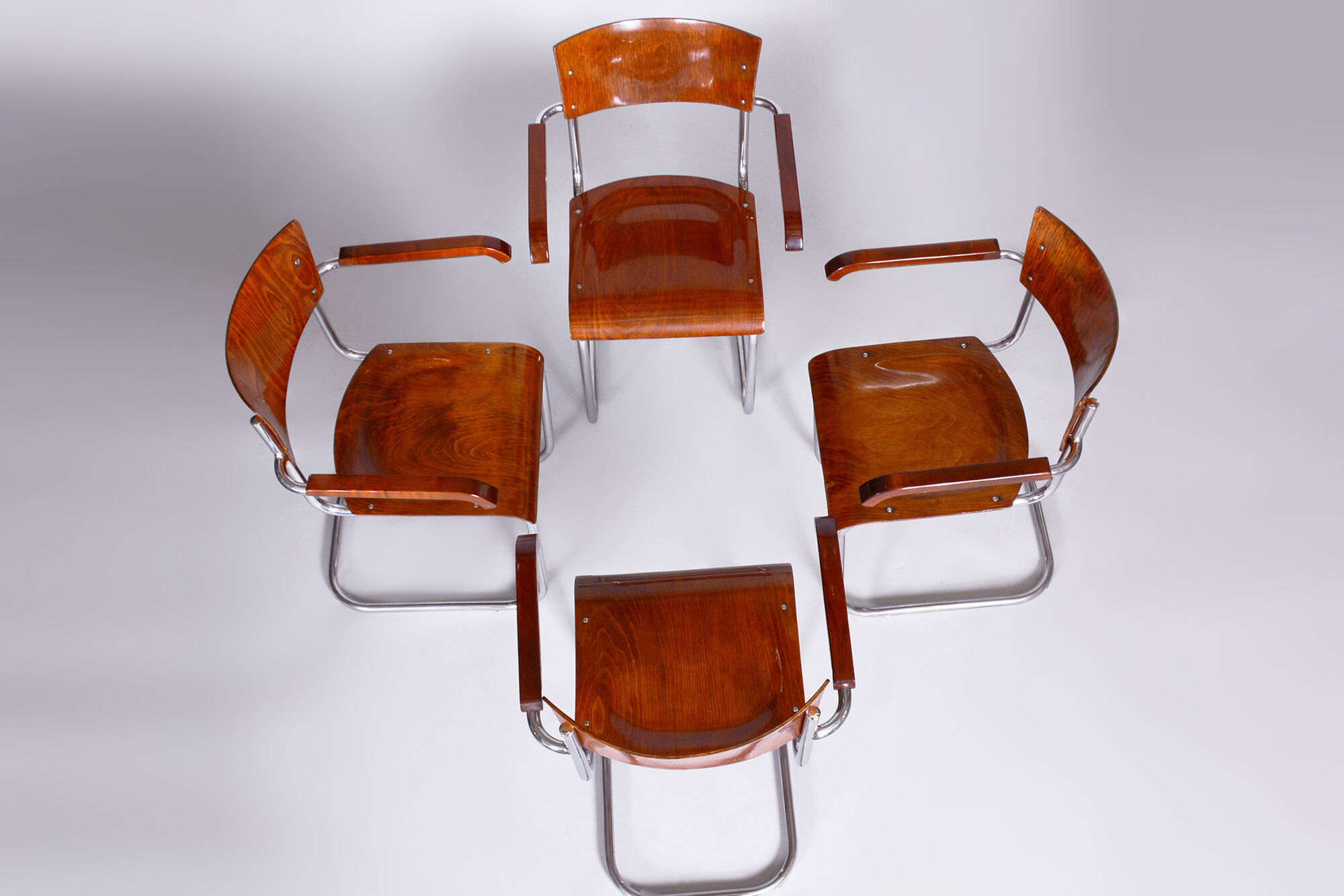 Set Of 4 Restored Bauhaus Beech Armchairs Designed by Mart Stam, 1930s, Czechia, High Gloss
