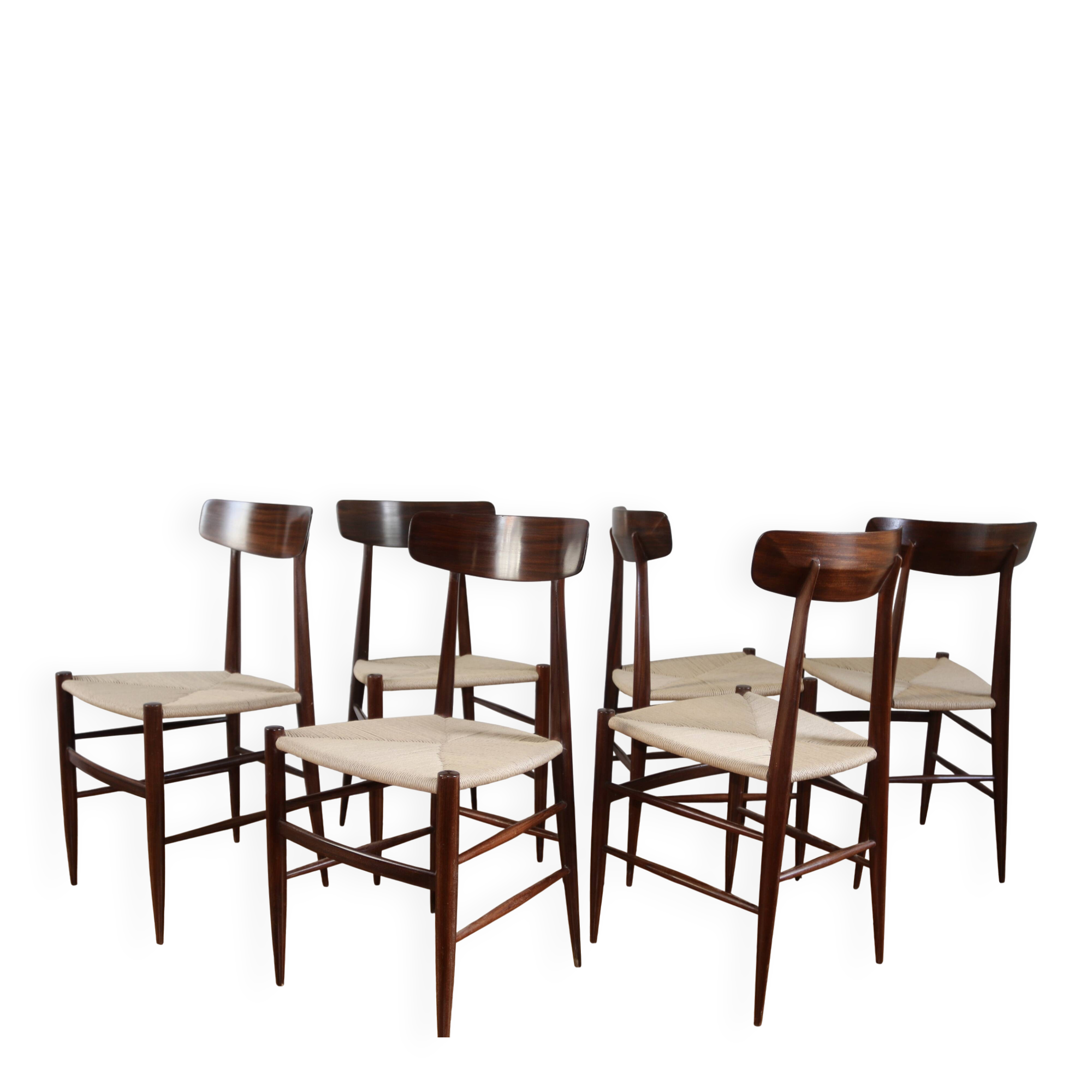Rare set of 6 vintage Italian rope chairs by Eredi Marelli, 1950