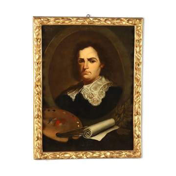 Old painting Portrait of a painter, oil on canvas, 18th century