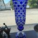 Cobalt blue cut crystal vase "The Great Owls" – Large model on a pedestal