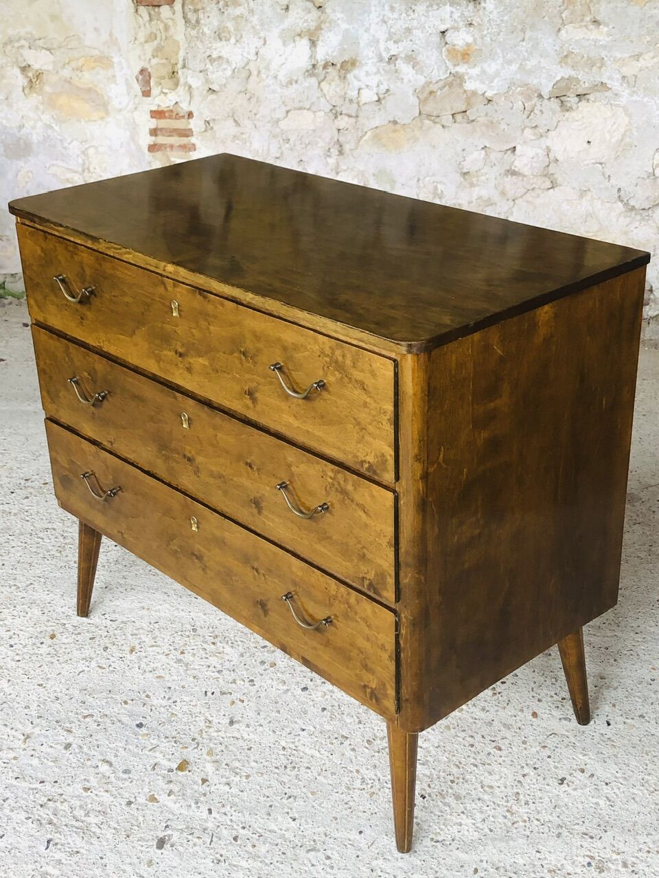 Vintage walnut chest of drawers, compass feet circa 50/60's