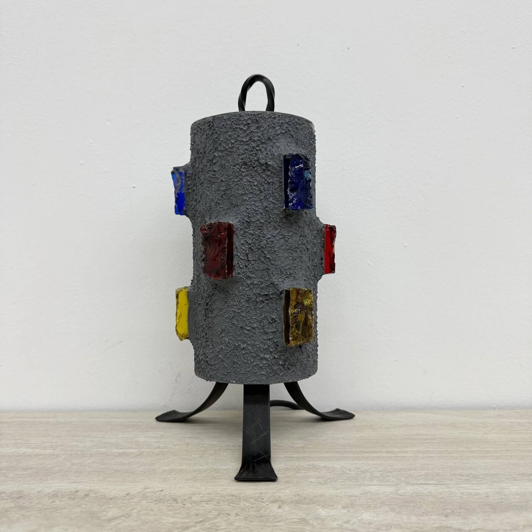 Brutalist table lamp metal and glass, 1970s
