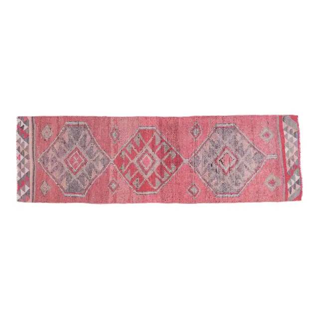 1970s Turkish Oushak Handmade Wool Cotton Pink Area Rug 86x276