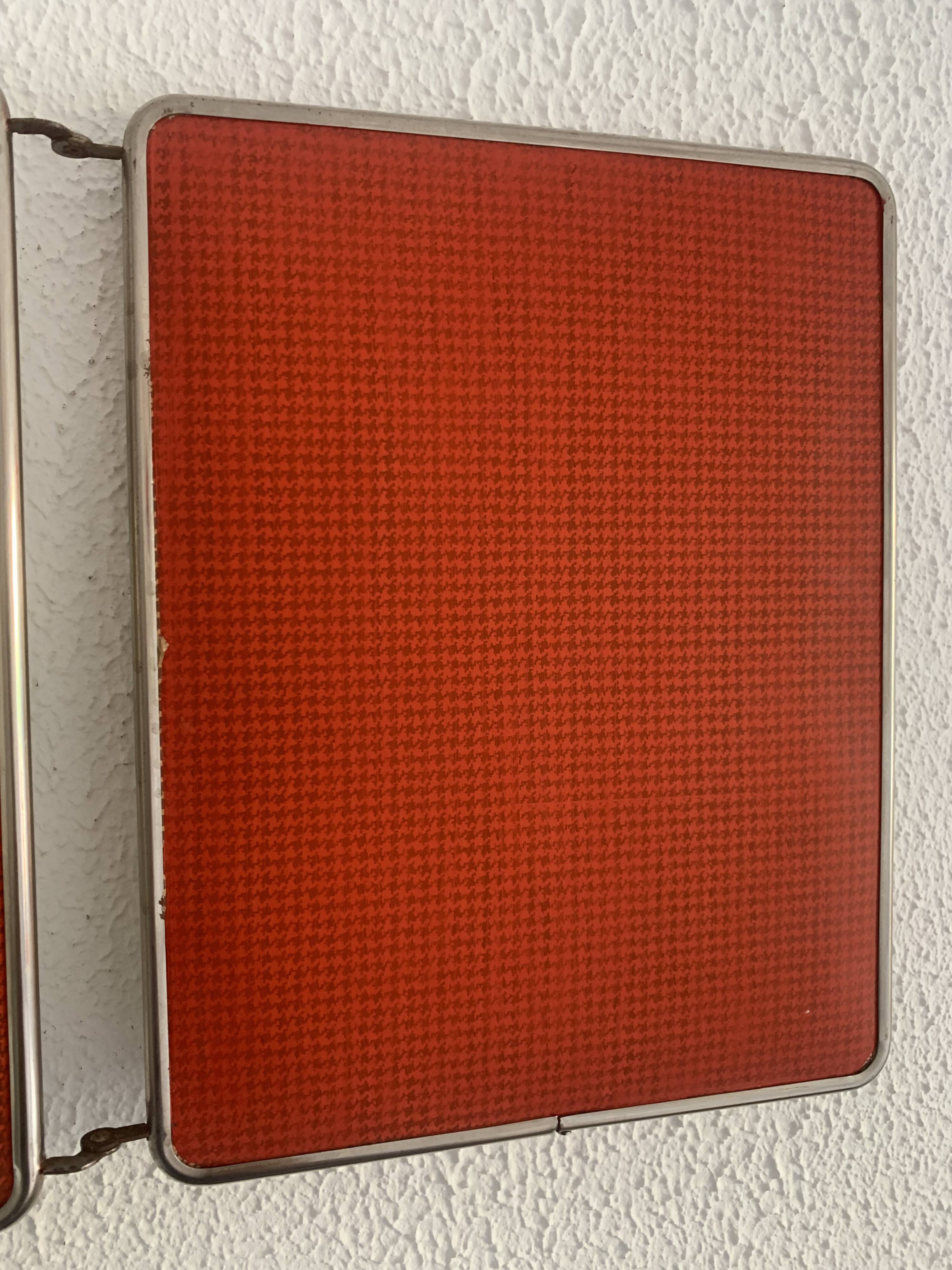 Vintage 1960s red barber triptych mirror Mirbel Paris - 28 x 70 cm