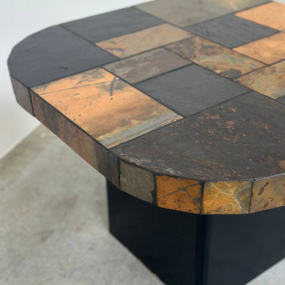 Vintage mosaic slate coffee table, stone tile coffee table, brutalist cocktail table