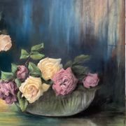 Old pastel painting, bouquets of roses, still life signed M. Legendre