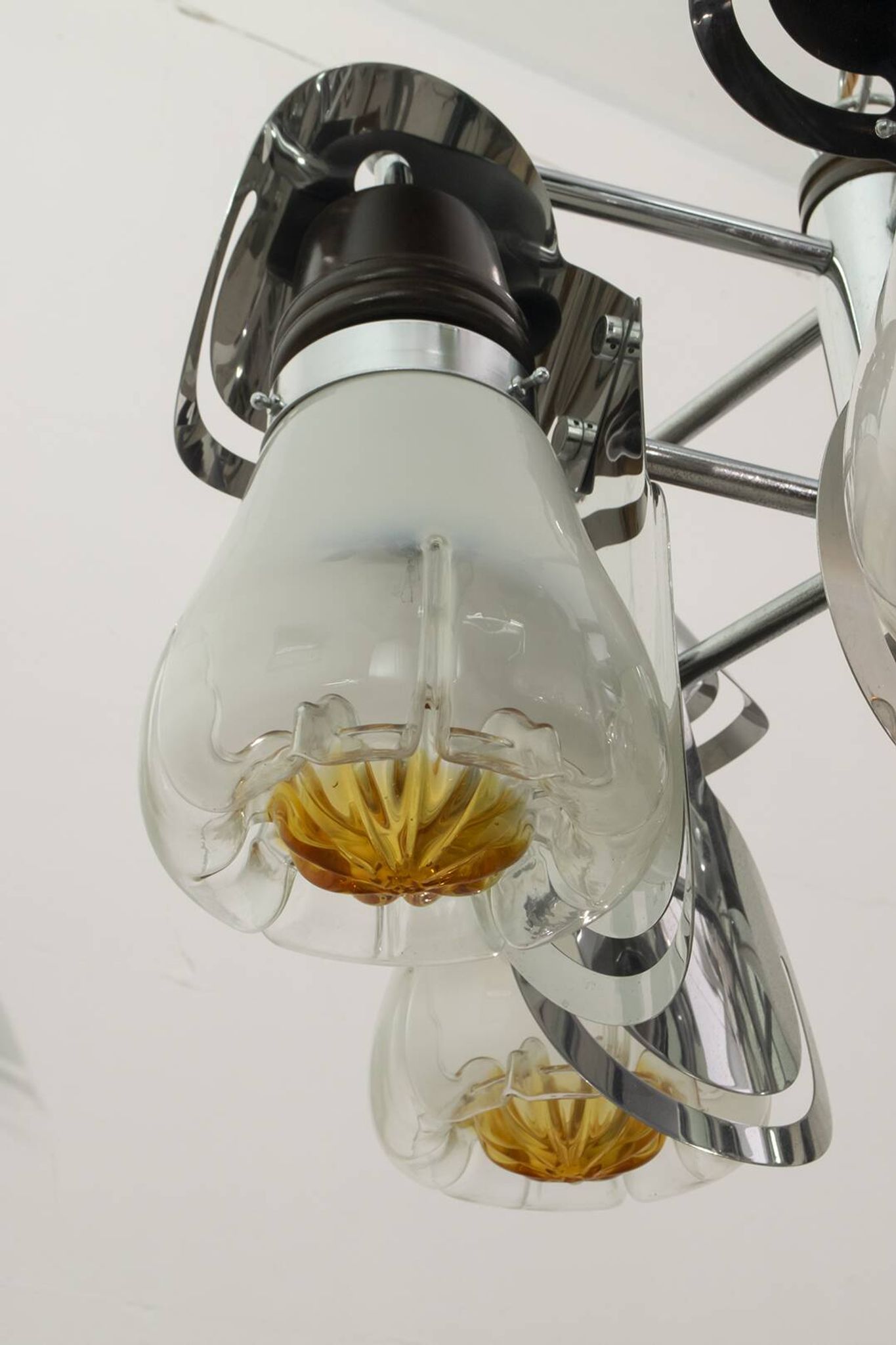Mazzega Mid-Century Modern Italian Murano Glass and Steel Chandelier, 1970s