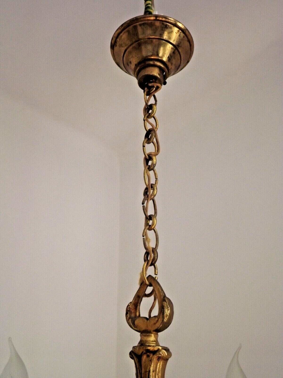 Beautiful Vintage French 4  Light Bronze Chandelier Acanthus Leaf Detail 3672