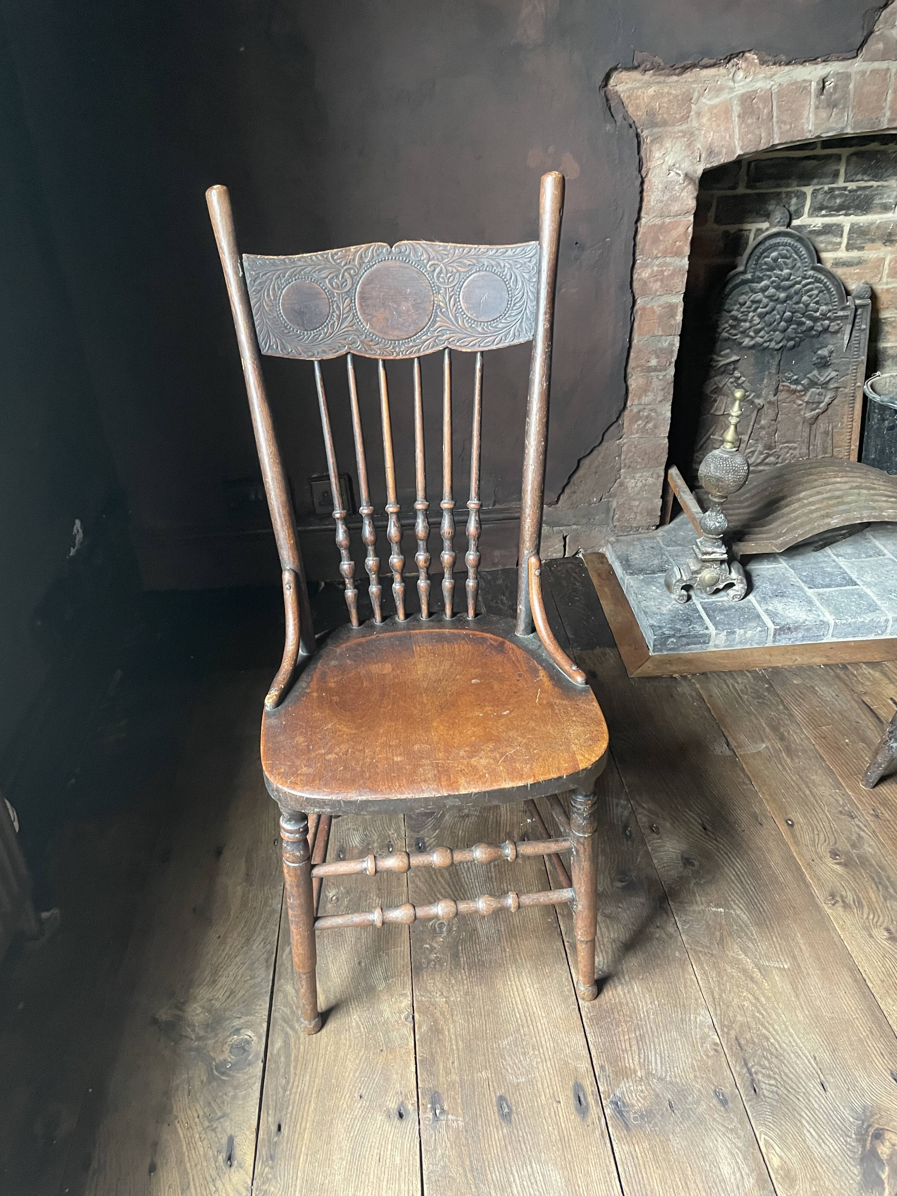 Pair of Antique Country Chairs with Carved Crest Rails | Vernacular Spindle