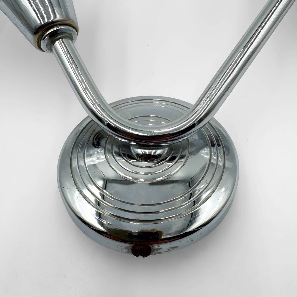Pair of Space Age wall lights with cracked glass and chrome