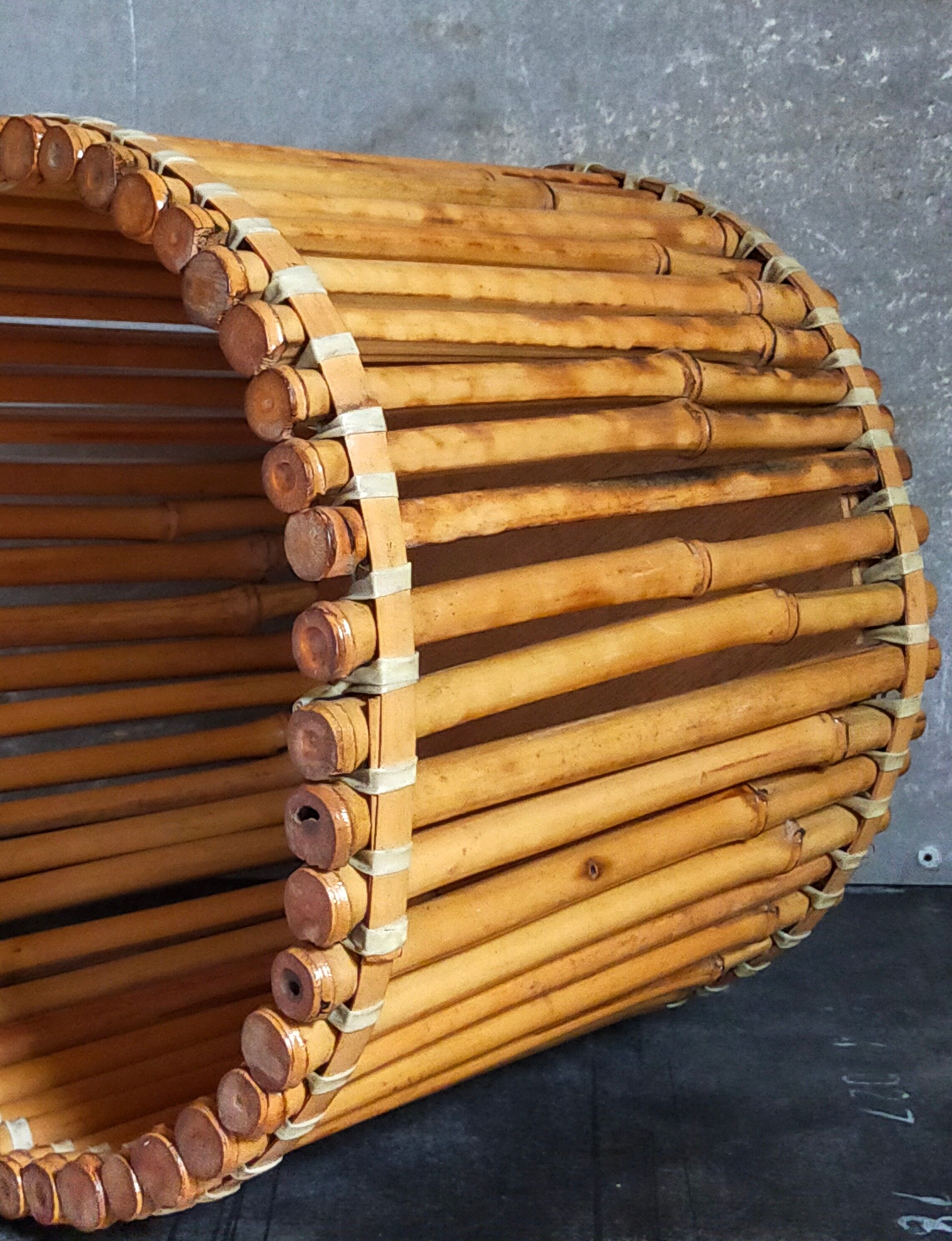 Pot cover basket Art-popular bamboo and scoubidou 50s