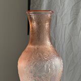 Grand vase rose en verre moulé italien vintage H31