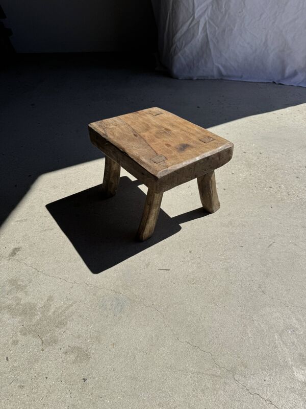 Petit stool, tabouret d'appoint en teck massif ovale wabi-sabi H25 37x27