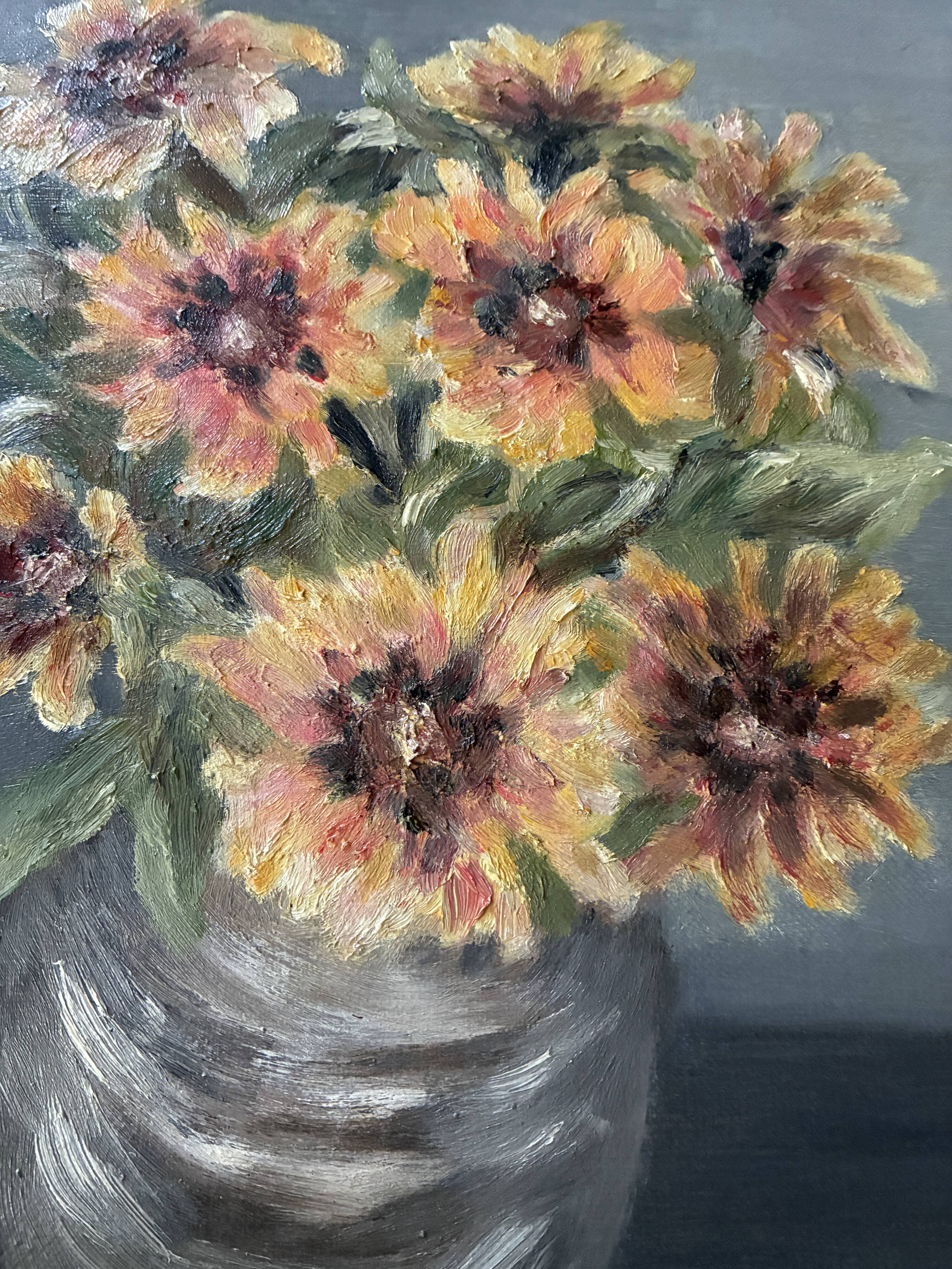 Tableau ancien huile sur toile bouquet de fleurs