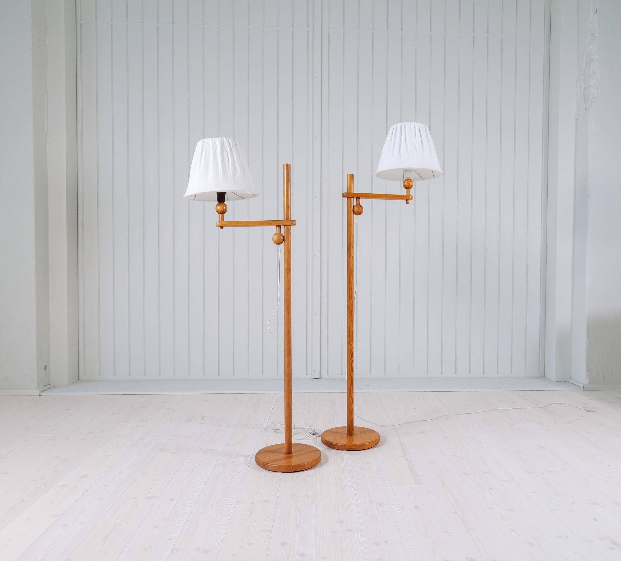 Sculptural modern floor lamps in pine, Yngve Ekström Sweden 1970s