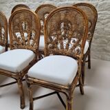 6 Vintage Emmanuelle Peacock Rattan Chairs