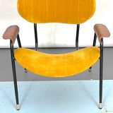 Vintage yellow velvet chair by Gastone Rinaldi for Rima. Italy 1950s