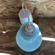 Old Suspension Opaline Blue + Thread White Decoration 70s Vintage