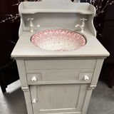 Old vanity unit in patinated wood gray basin earthenware rocker bathroom
