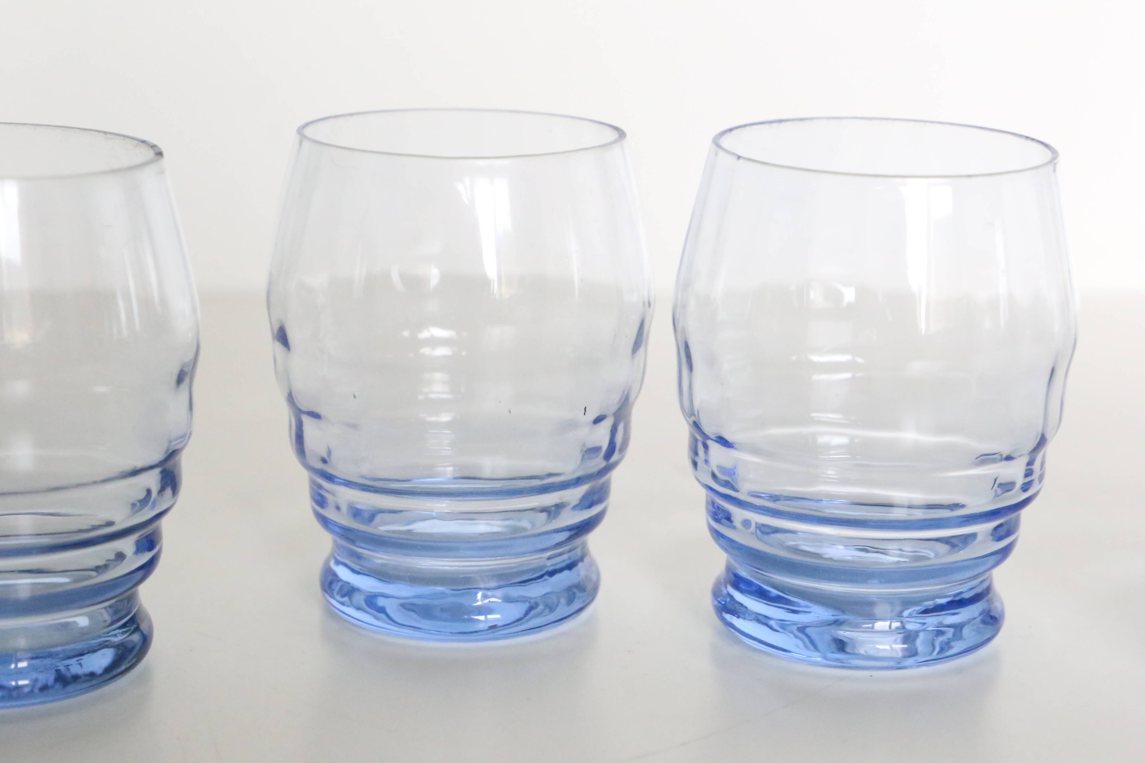 Blue water glasses x5, art deco, delicate, antique, ancient