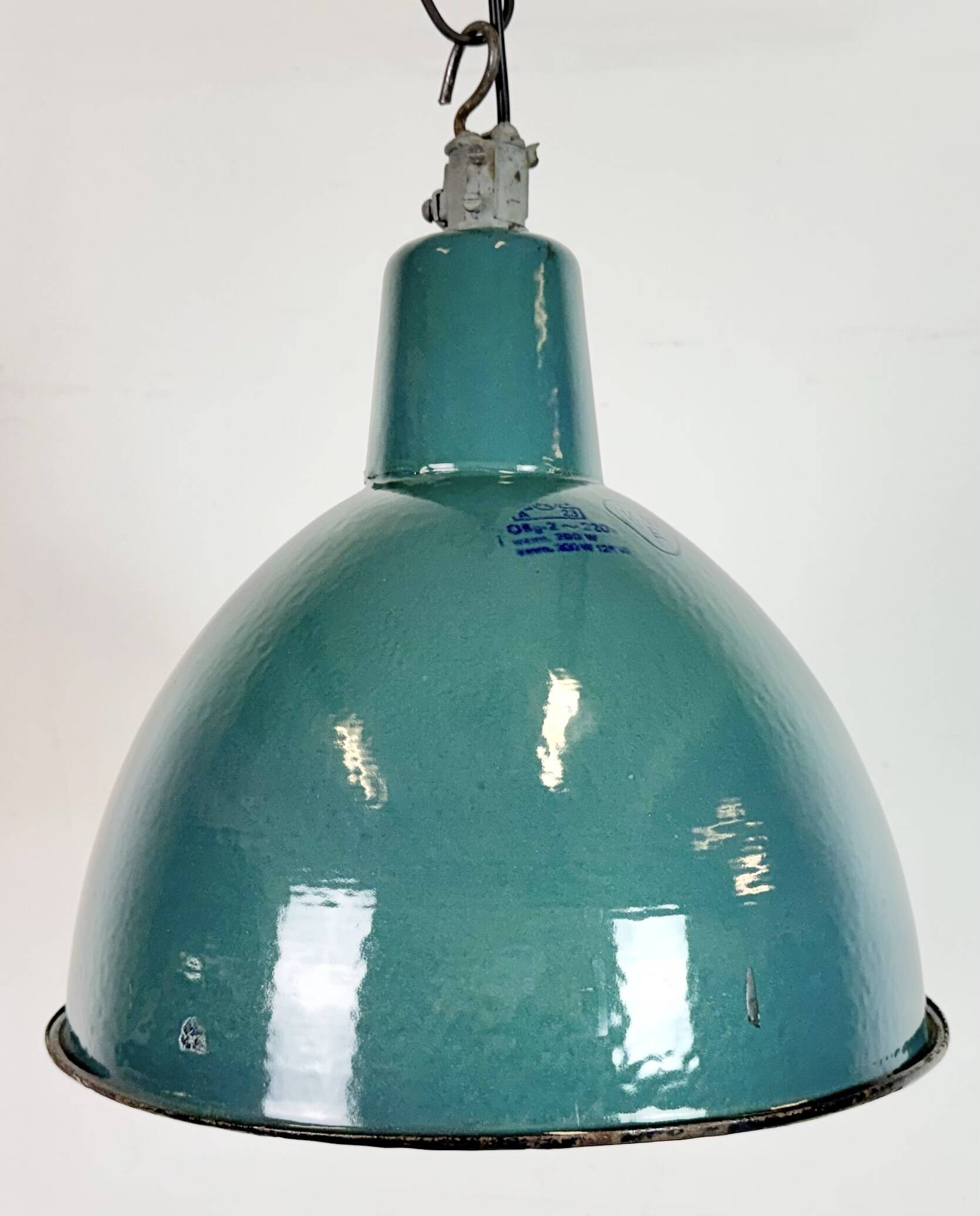 Industrial Petrol Enamel Factory Pendant Lamp, 1960s