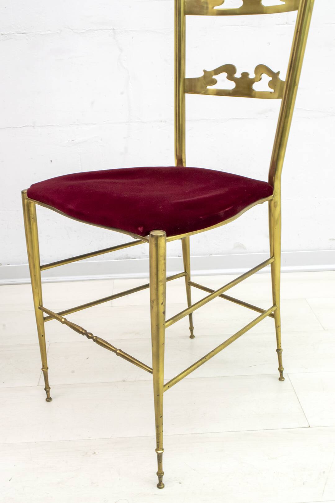 Pair of Mid-Century Modern Italian Brass High Back Chiavari Chairs, 1950s