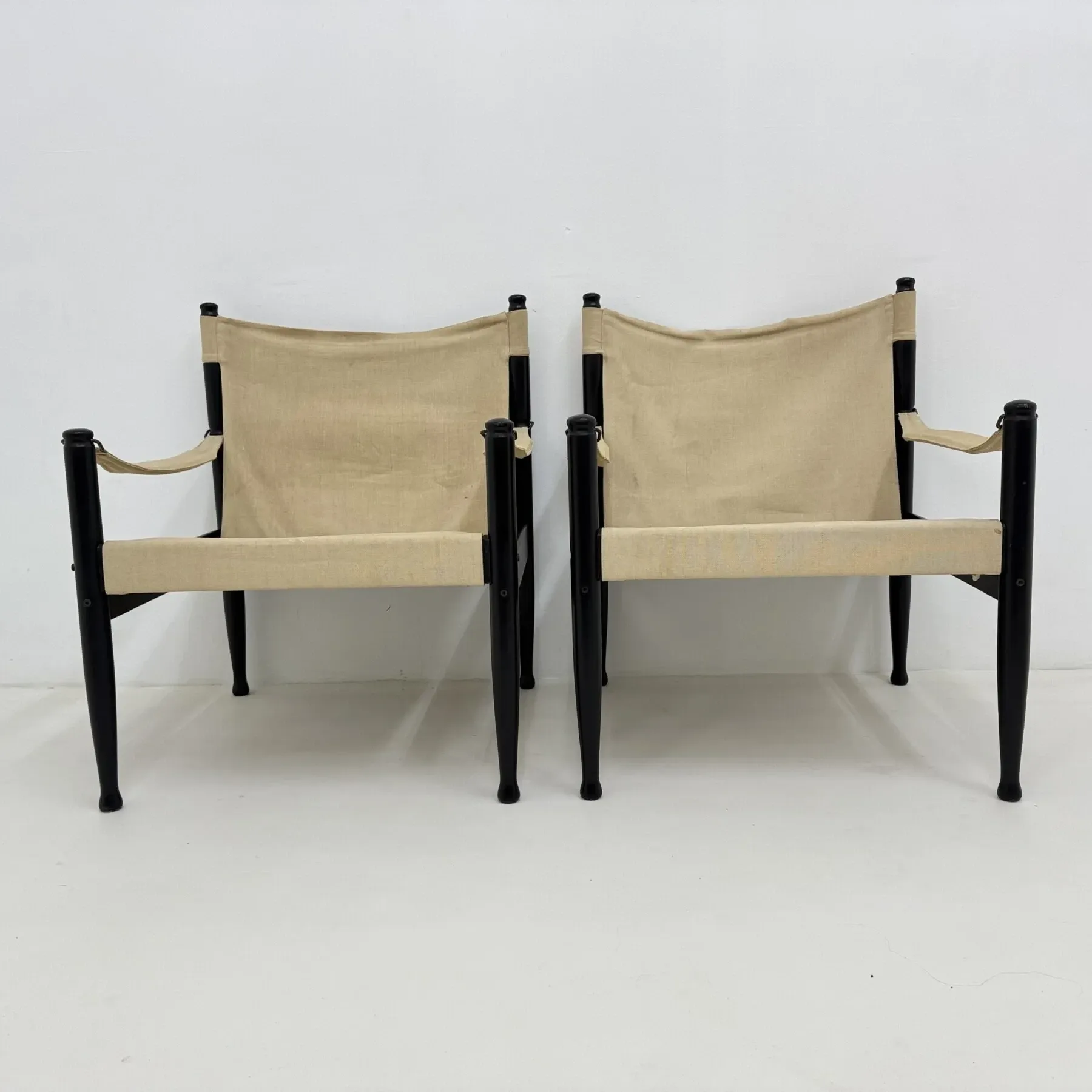 Set of mid-century Danish safari chairs by Erik Wørts for Niels Eilersen, 1960s