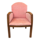 Art Deco bridge armchair in solid oak and salmon pink velvet, 1960.