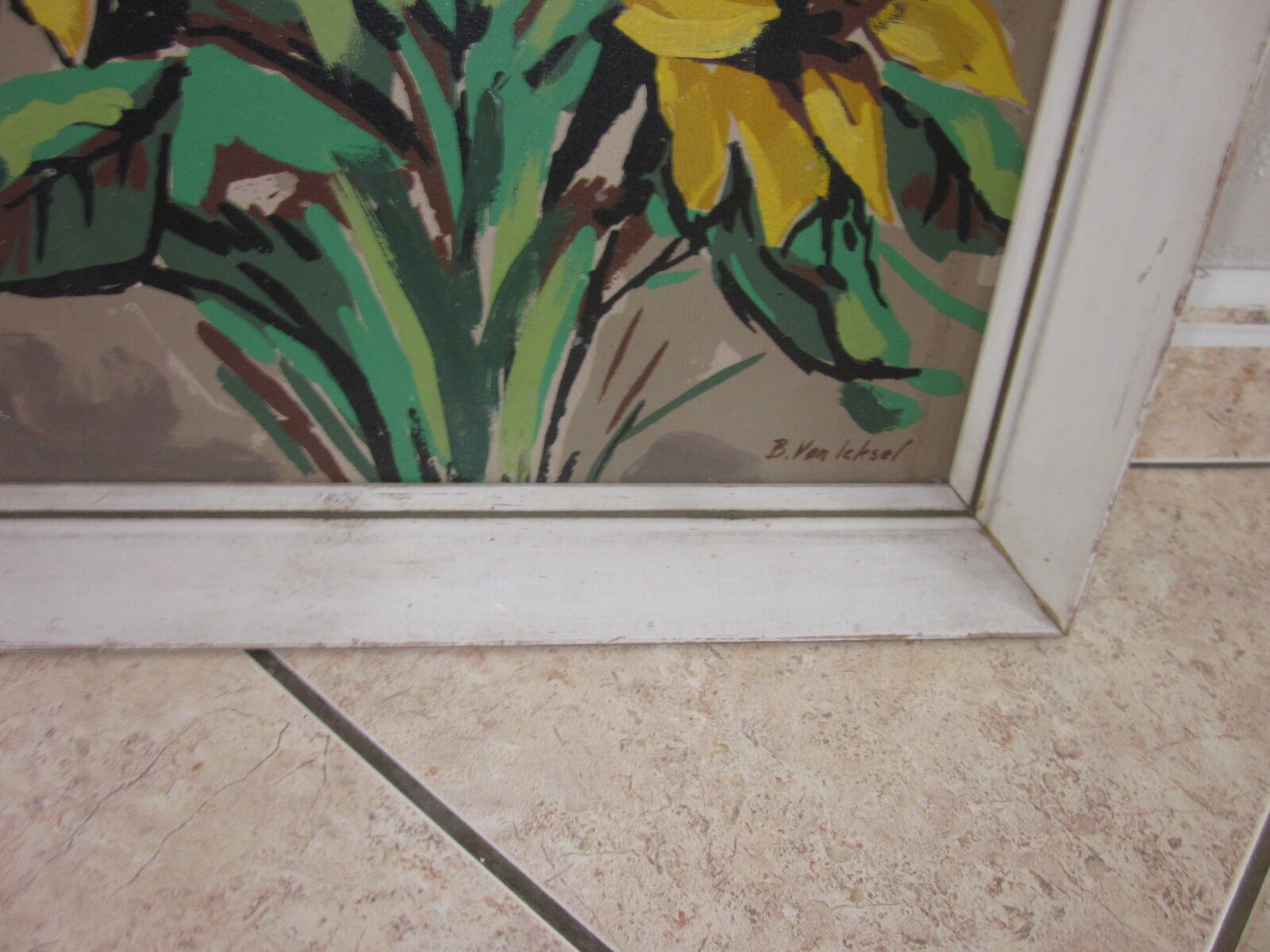 Oil painting on canvas with flowers