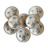 set of 8 plates flat series flowers in faience of Gien early 20th