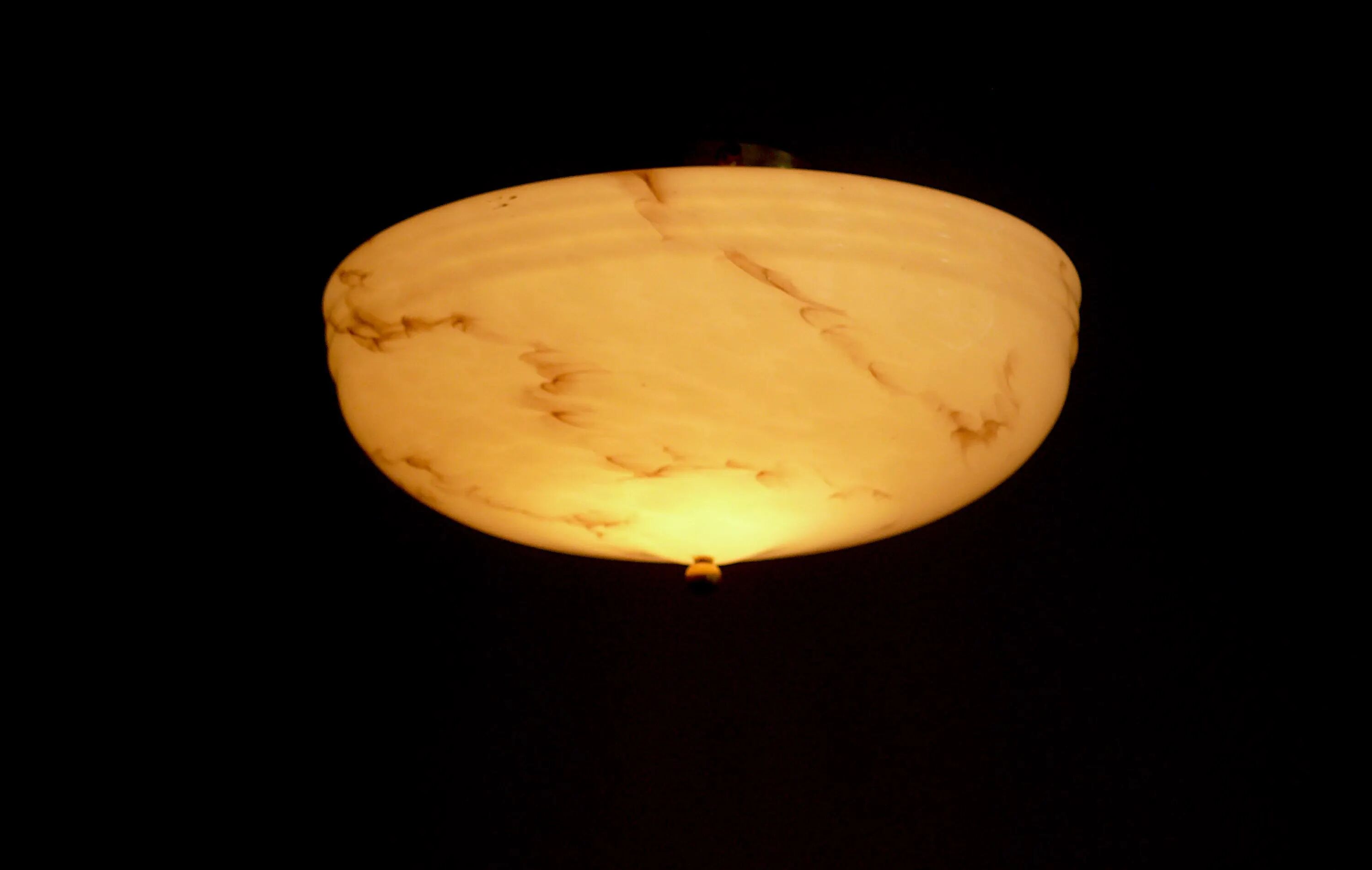 Art Deco Pendant Lamp, Beige Marble, Brass Suspension - 1930s