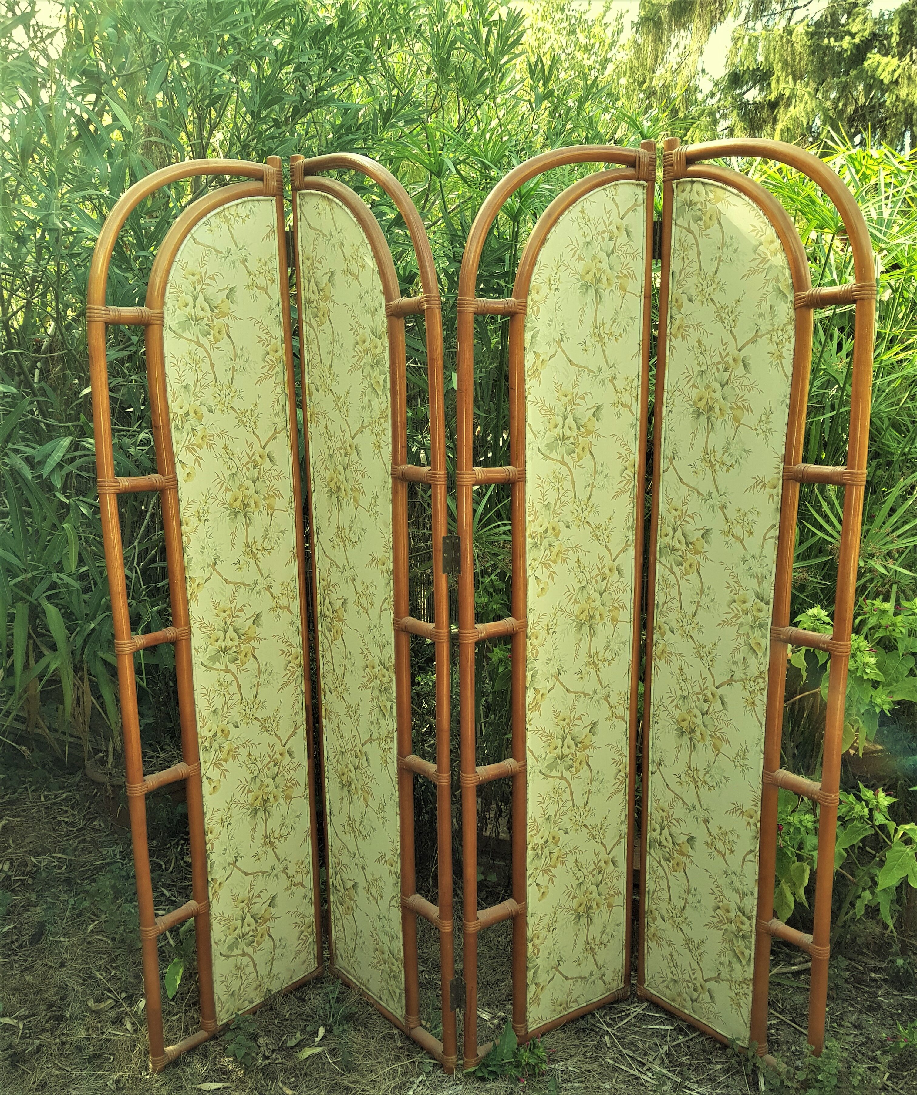 Rattan screen and vintage fabric