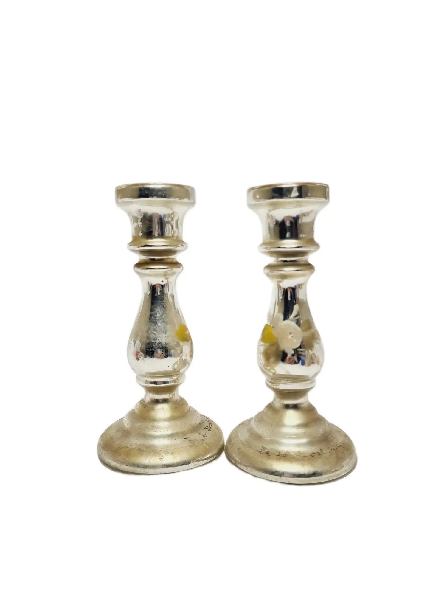 Pair of Candle Holders, Amalgam Glass