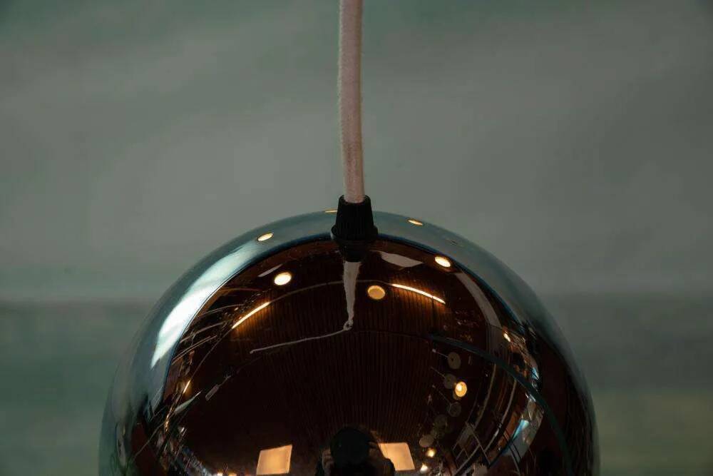 Vintage chrome sphere pendant lamp, space age eye lamp.