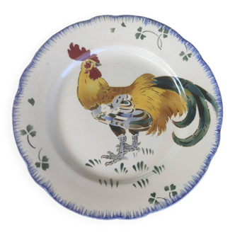 Keller & guerin, luneville - fine earthenware flat plate "les coqs" model with polychrome decoration