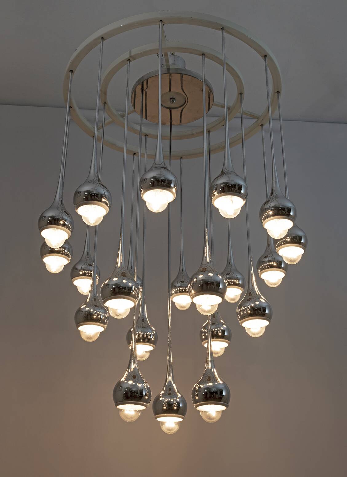 Angelo Brotto Mid-Century Italian Metal Chrome Chandelier for Esperia, 1970
