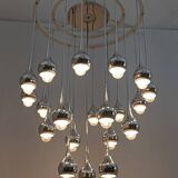 Angelo Brotto Mid-Century Italian Metal Chrome Chandelier for Esperia, 1970